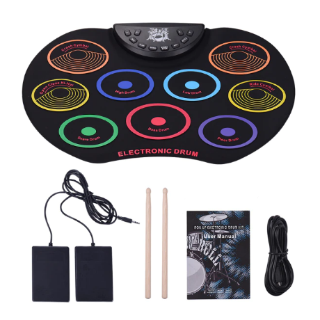 Avelena | Tragbares elektronisches Schlagzeug-Set mit 9 Silikon-Pads, faltbar, USB/Batterie betrieben