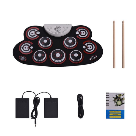 Avelena | Tragbares elektronisches Schlagzeug-Set mit 9 Silikon-Pads, faltbar, USB/Batterie betrieben