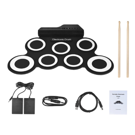 Avelena | Tragbares elektronisches Schlagzeug-Set mit 9 Silikon-Pads, faltbar, USB/Batterie betrieben