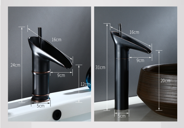 Avelena | Antike Messing Wasserfall Waschbeckenarmatur – Vintage Badezimmer Mischbatterie mit warmem und kaltem Wasser