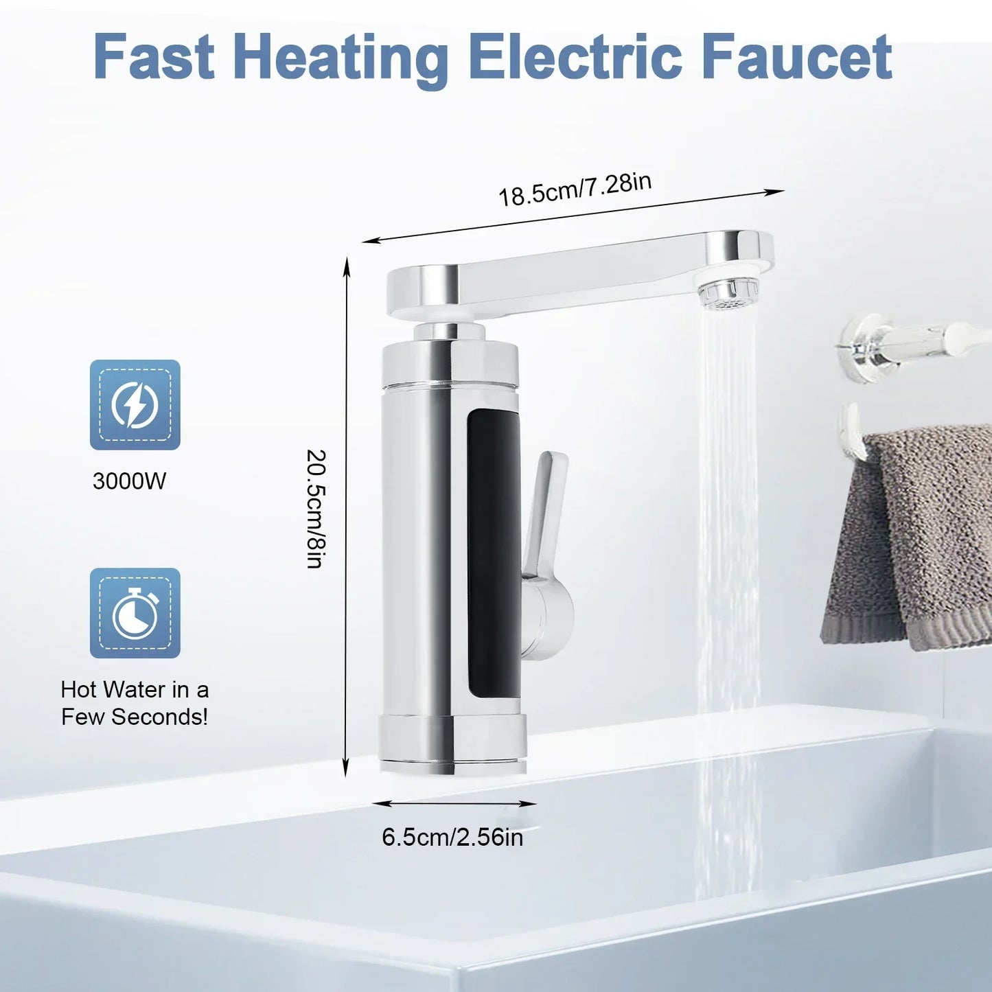 Avelena | ThermoFlow 3000W Instant Heating Kitchen Tap with 360° Rotating Spout – Edelstahl & Energieeffizient