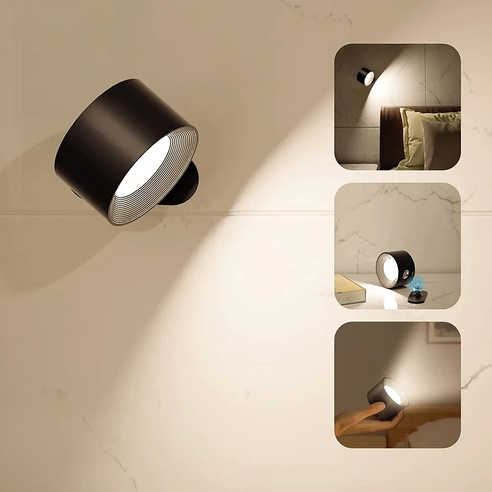 Avelena | Spotlight Kabellose Wandlampe - 360° Rotation, Dimmbar, Wiederaufladbare Wandlicht