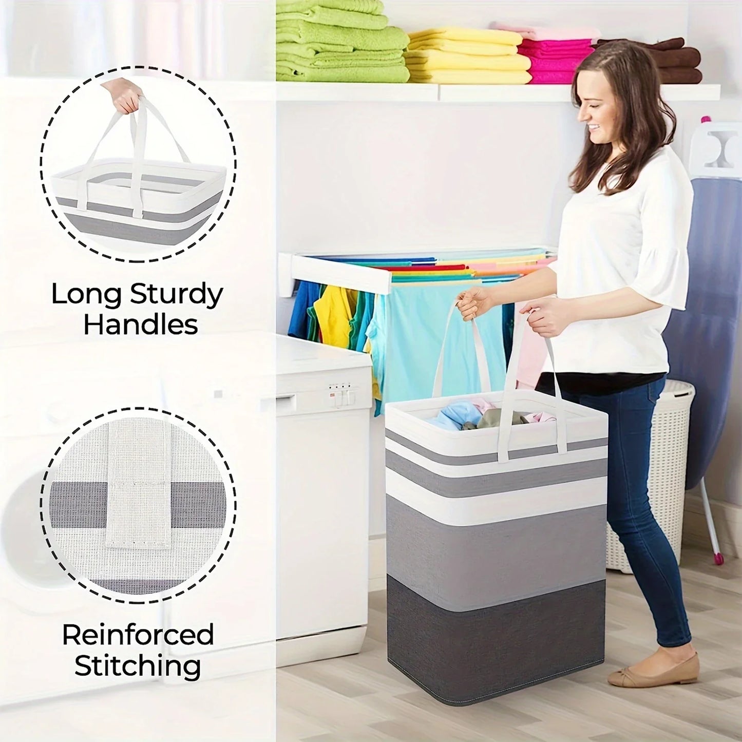 Avelena | 75L Große Wäschekorb mit Griffen & Zusammenklappbarem Design – Solen