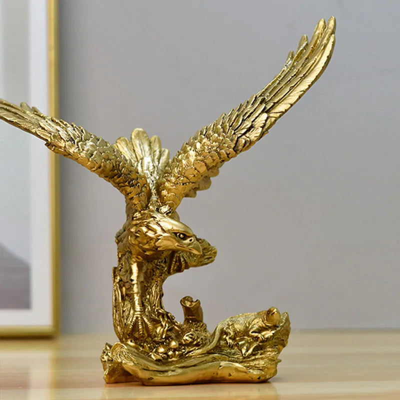 Avelena | Resin Goldener Adler Statue Kunst Tier Modell Sammlung Ornament Zuhause Büro Schreibtisch Feng Shui Dekor Figuren einfach