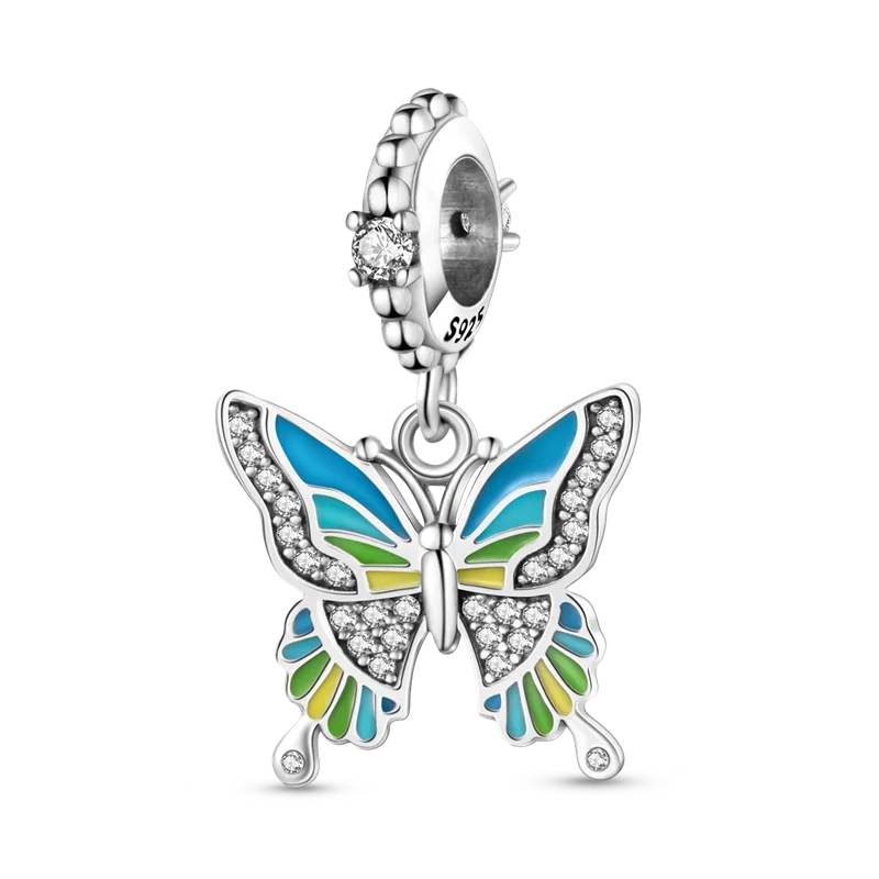 Avelena | 925 Silber Goldener Leopard Charms Perlen Bunte Chamäleon Nashorn Löwe Skarabäus Katze Anhänger Passend für Original Pandora Armband Schmuck