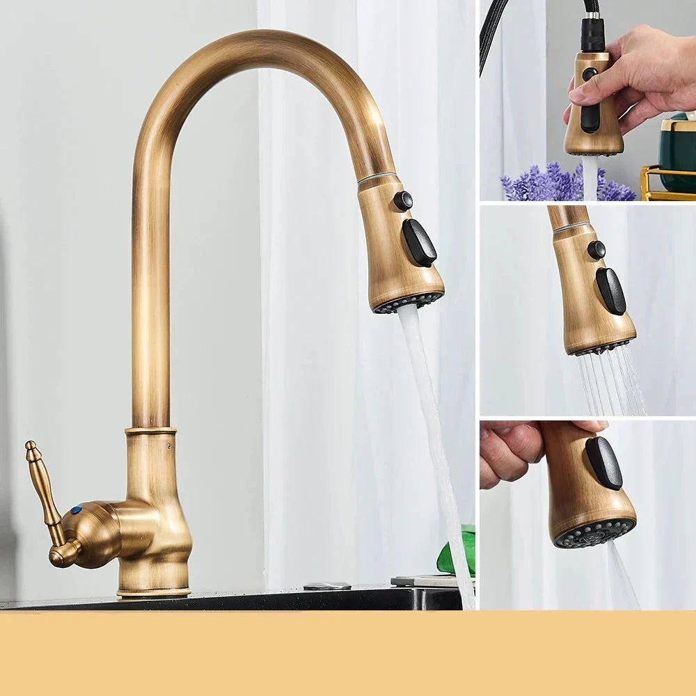 Avelena | VintageTap Antiks Messing Küchentechnik – Retro Stil Mischbatterie mit schwenkbarem Auslauf