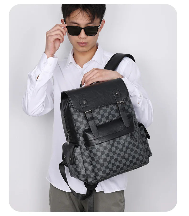 Avelena | Trendiger Karierter Business Vielseitiger Herren Rucksack Reisen Große Kapazität Luxusmarken Design Rucksack Herren PU Leder Schulranzen