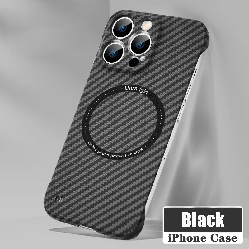 Avelena | Ultra dünnes Carbonfaser-Magnetgehäuse für iPhone 16 15 ProMax 14 Plus 13 12 11 Pro Max Magsafe Wireless Charging rahmenloses Cover