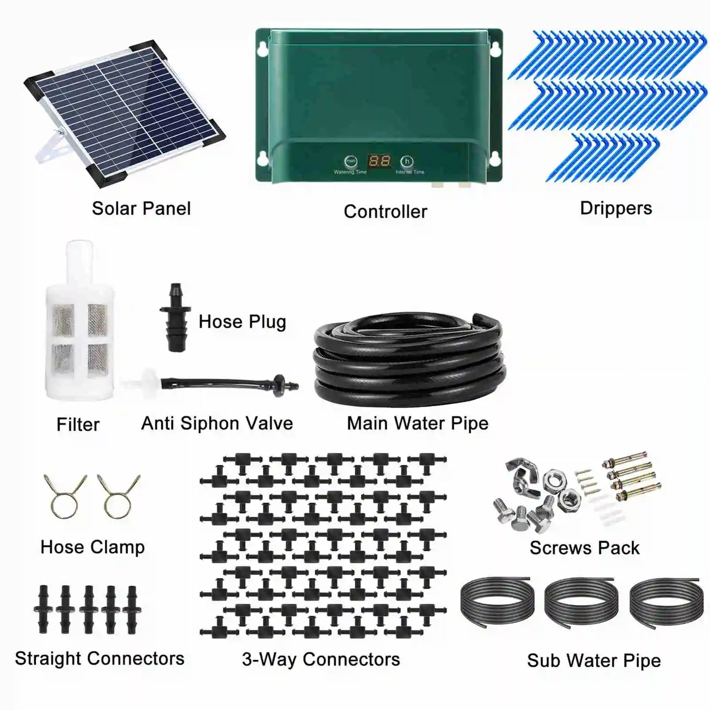 Avelena | Solar Tropfbewässerungssystem-Kit Automatisches Bewässern mit 30 Modi & 7 Timern – AquaFlow