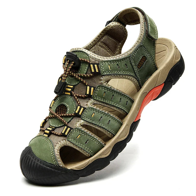 Avelena | Sommer Herren Outdoor Sandalen Strand Schuhe Echtes Leder Trekking Wandern