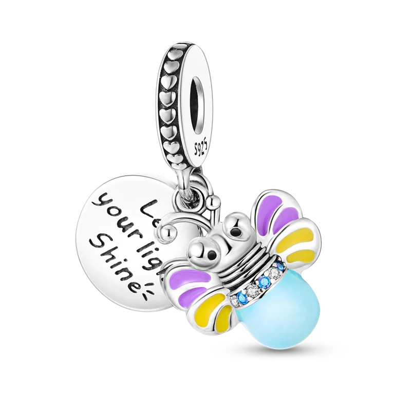 Avelena | 925 Silber Goldener Leopard Charms Perlen Bunte Chamäleon Nashorn Löwe Skarabäus Katze Anhänger Passend für Original Pandora Armband Schmuck