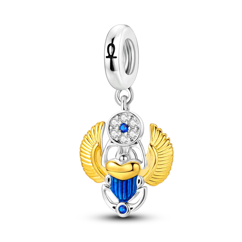 Avelena | 925 Silber Goldener Leopard Charms Perlen Bunte Chamäleon Nashorn Löwe Skarabäus Katze Anhänger Passend für Original Pandora Armband Schmuck