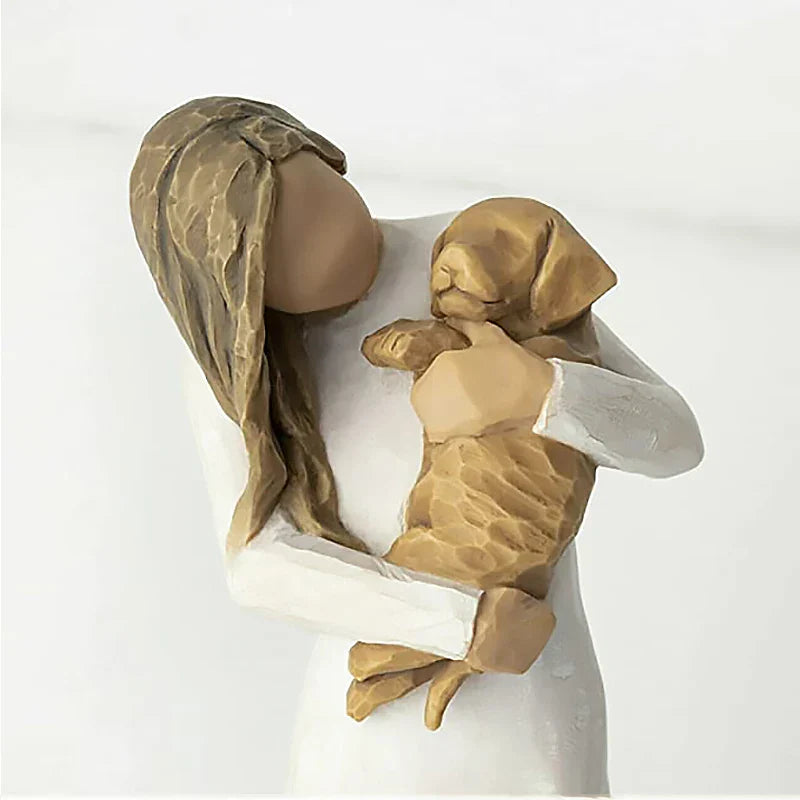 Avelena | Statuette aus Kunstharz, Menschen, Familienfiguren, Skulptur, Figuren für Heimdekoration, Tischdekoration, Wohnzimmer, Engel, Umarmung, Hund, Vater, Kind