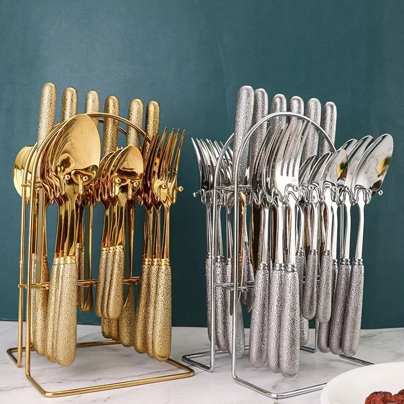 Avelena | Luxuriöses Besteckset – Edelstahl – Silber/Gold – Messer, Gabeln, Löffel, Teelöffel