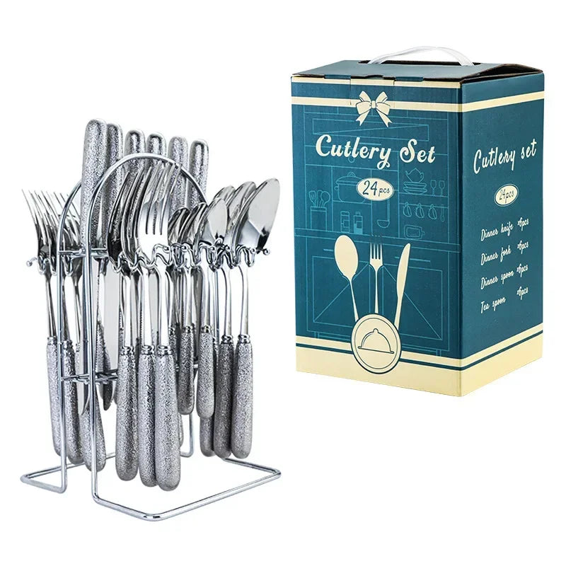 Avelena | Luxuriöses Besteckset – Edelstahl – Silber/Gold – Messer, Gabeln, Löffel, Teelöffel