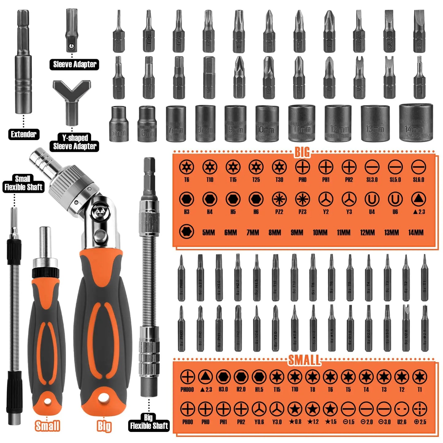 Avelena | 68-in-1 Ratschen-Schraubendreher-Set mit magnetischen Bits & Verlängerungsstange – FortiDrive