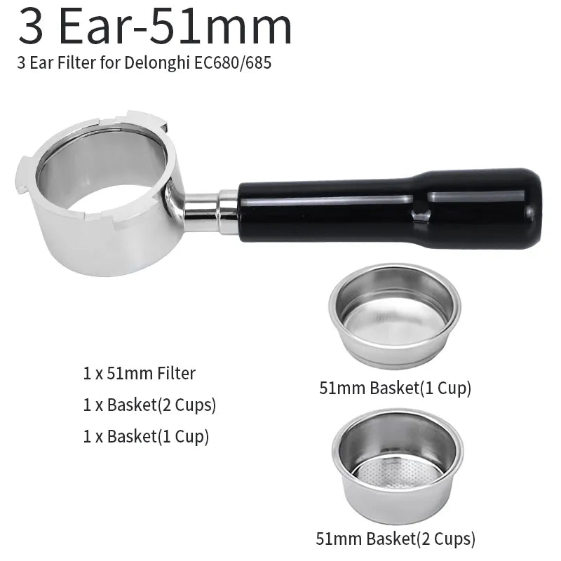 Avelena | 51mm Kaffee Boden Siebträger Für Delonghi EC680 EC685 Ersatz Filter Korb Espresso Maschine Griff Cafe Zubehör