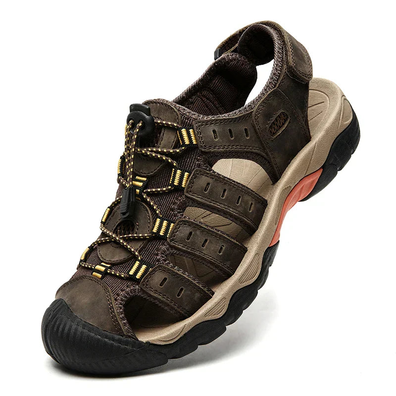 Avelena | Sommer Herren Outdoor Sandalen Strand Schuhe Echtes Leder Trekking Wandern