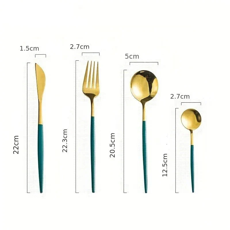Avelena | Luxuriöses Besteckset – 24-teilig – goldfarbener Edelstahl – Messer, Gabel, Löffel – Küchenzubehör