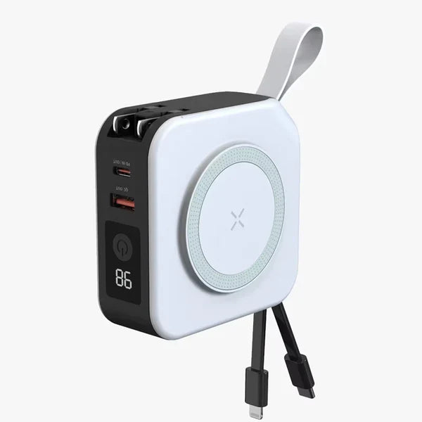 Avelena | TravelBank | Tragbares 5-in-1 Wandladegerät | Drahtloses Laden, Powerbank & Multi-Geräte-Laden