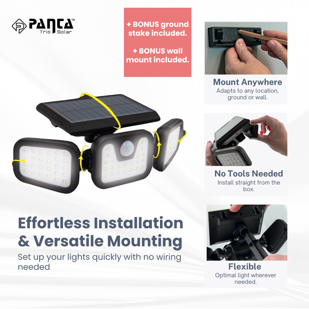 Avelena | Solar-powered outdoor lights – Panta Trio with motion sensor for garden & security lighting