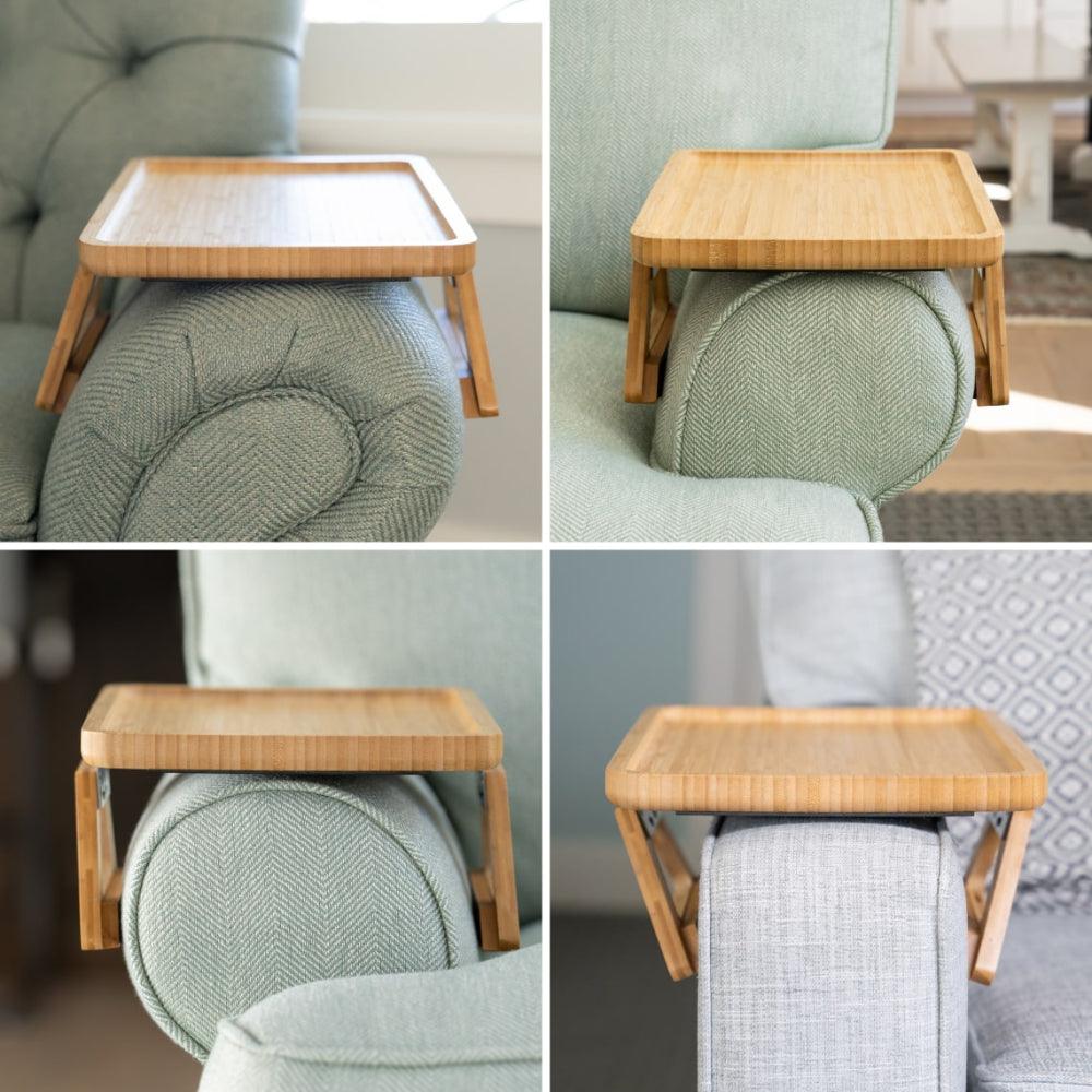 Avelena | SofaMate – Verstellbarer Sofaarmablagetisch für Getränke, Snacks und Fernbedienung Aufbewahrung