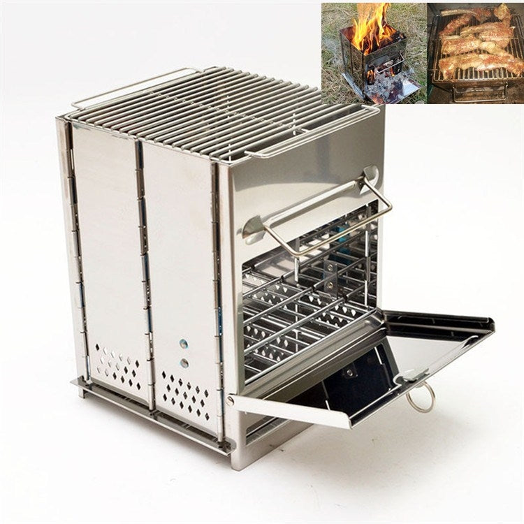 Avelena | Tragbarer Edelstahl Klappgrill Holzkohlegrill Grill Outdoor Camping Holzofen