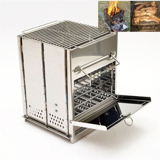 Avelena | Tragbarer Edelstahl Klappgrill Holzkohlegrill Grill Outdoor Camping Holzofen