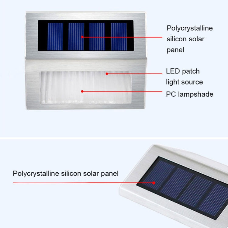 Avelena | 2PCS Solar Edelstahl 3 LED Treppen Wandlampe Außen Gartenzaun Licht (Weißes Licht)