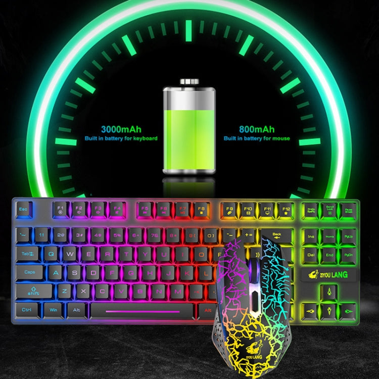 Avelena | ZIYOU LANG T87 Gaming Leuchtendes Kabelloses Tastatur- und Maus-Set (Blau)
