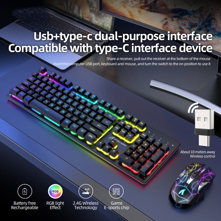 Avelena | Angriffshaifisch T3RGB RGB Leuchtende Kabellose Tastatur und Maus Set (Schwarz)