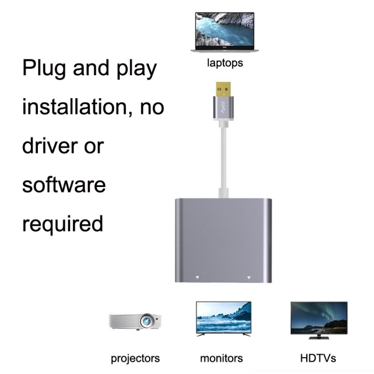 Avelena | USB 3.0 zu Dual HDMI Hochauflösungswandler 4K USB Gleicher Bildschirm Extender (Grau)