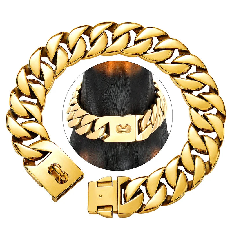Avelena | Stärken Hals Metall Hundehalsband – Robustes Edelstahl Halsband für große Hunde
