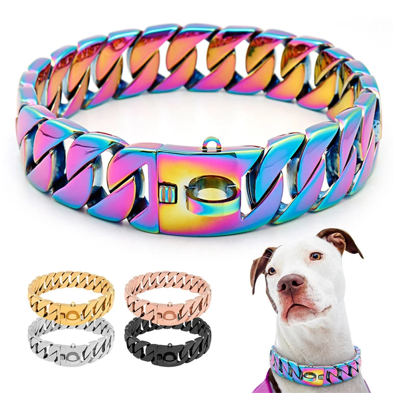 Avelena | Stärken Hals Metall Hundehalsband – Robustes Edelstahl Halsband für große Hunde