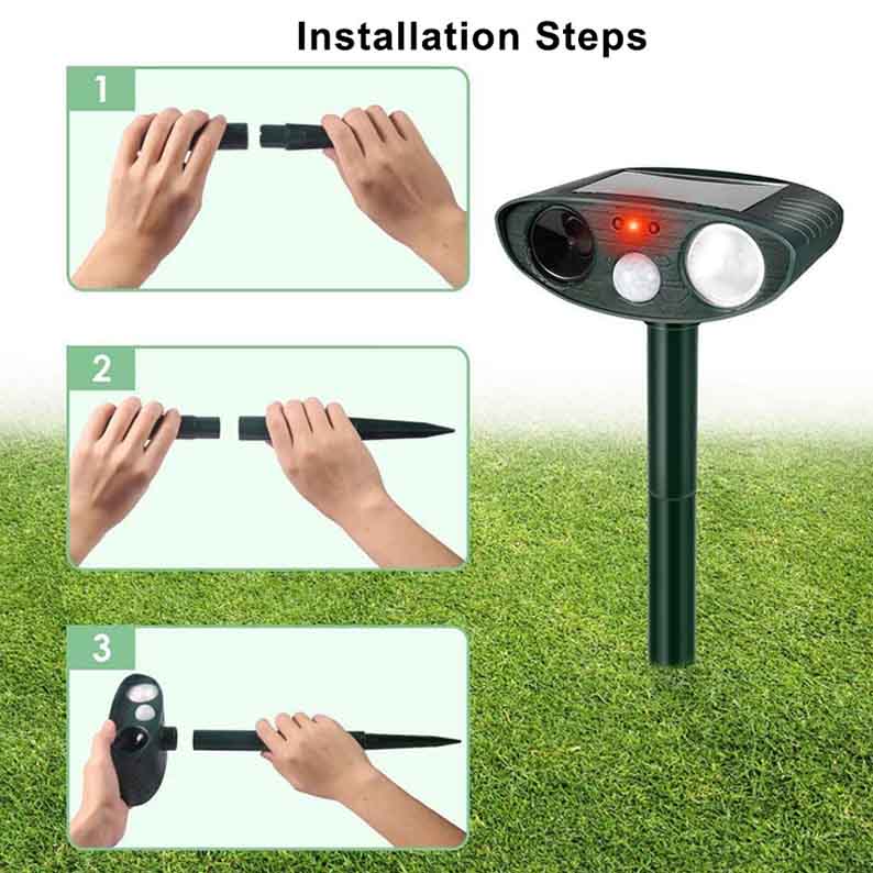Avelena | Solar-powered ultrasonic rabbit repeller with flashing light – Effective pest control for gardens and yards