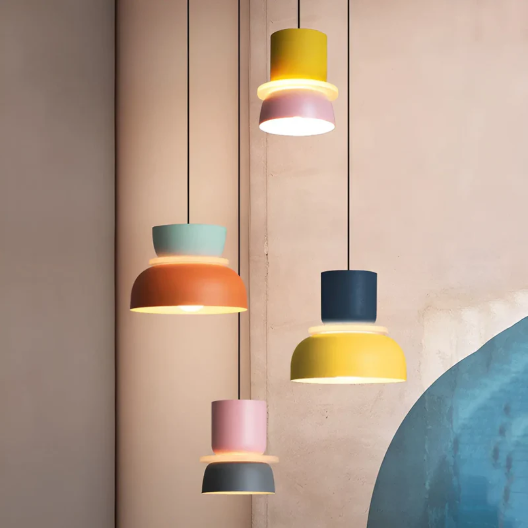 Avelena | VividGlow – Bunte Macaron LED Pendelleuchte | Modern, Stilvoll & Energieeffizient