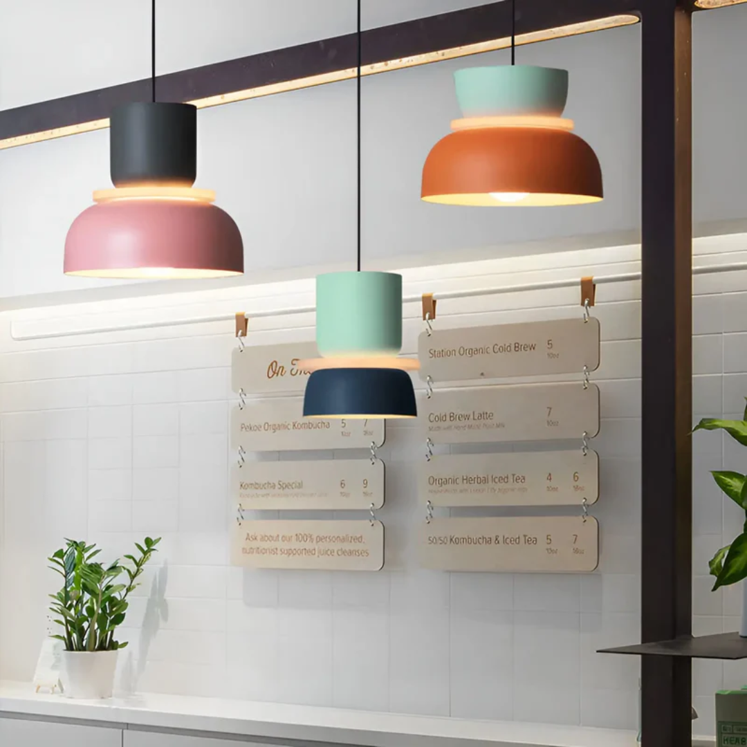 Avelena | VividGlow – Bunte Macaron LED Pendelleuchte | Modern, Stilvoll & Energieeffizient