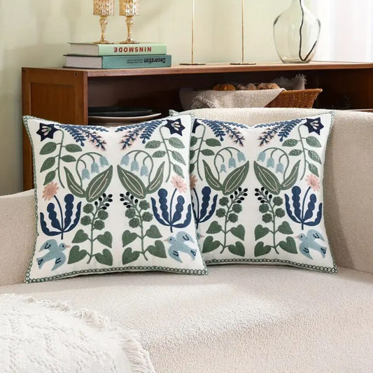 Avelena | Vintage Botanische Stickerei Kissenbezug