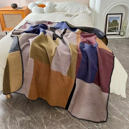 Avelena | Warm gestrickte Farbblock Plaid Decke