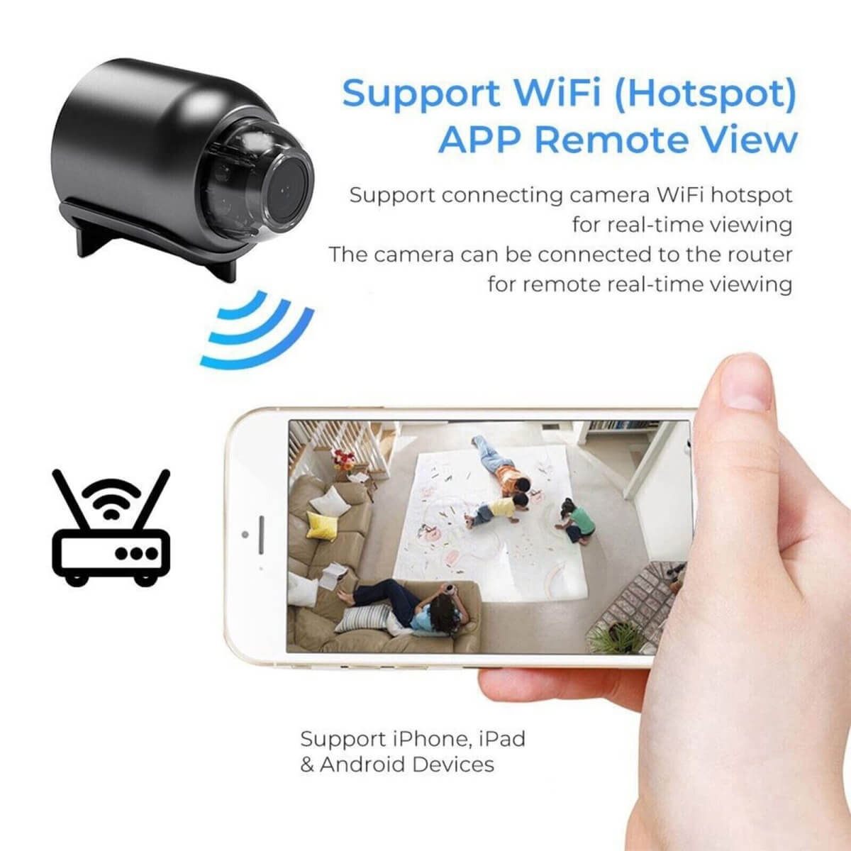 Avelena | Wasserdichte HD Mini-Kamera mit Nachtsicht und Weitwinkelobjektiv IP WiFi 1080P HD 160° Weitwinkel