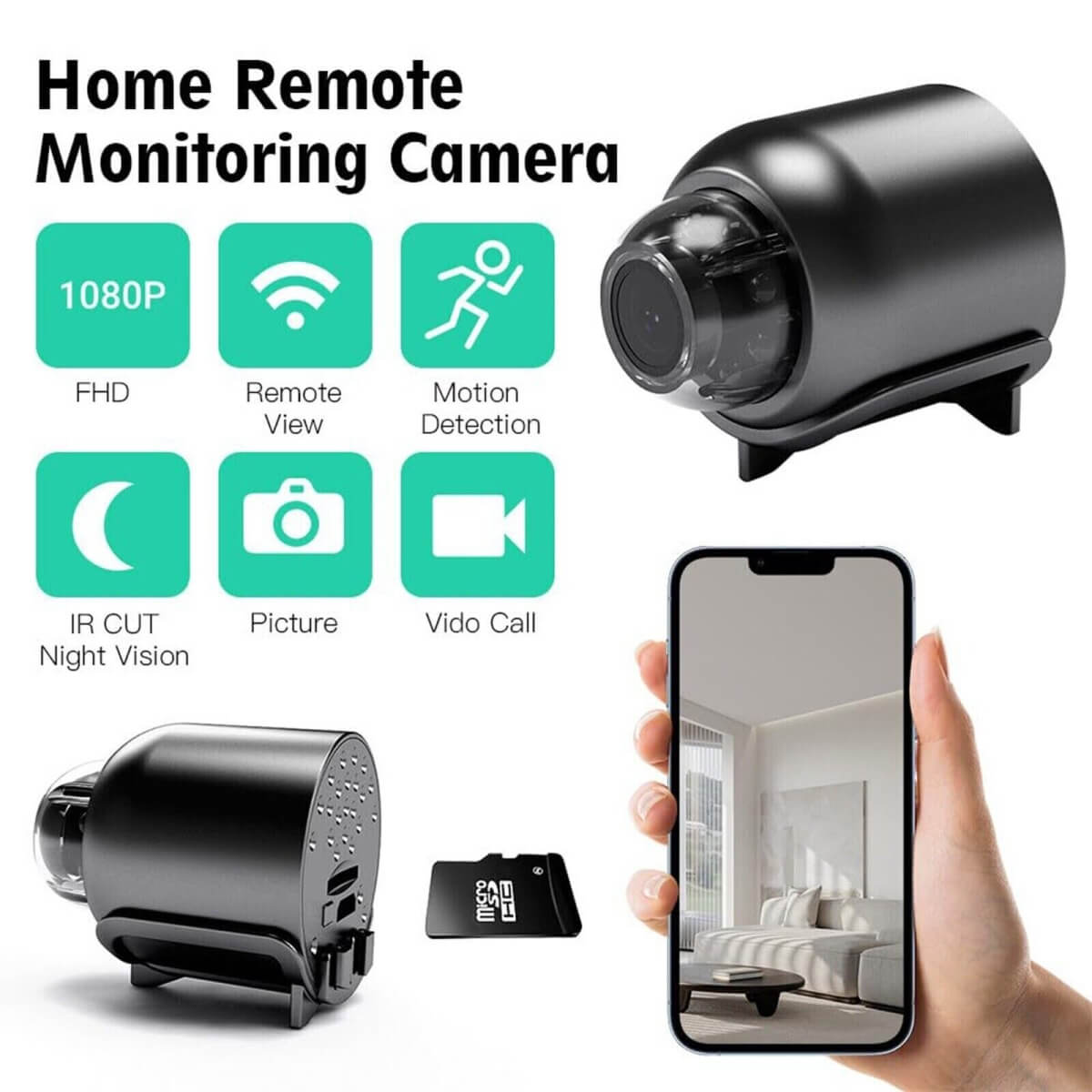Avelena | Wasserdichte HD Mini-Kamera mit Nachtsicht und Weitwinkelobjektiv IP WiFi 1080P HD 160° Weitwinkel