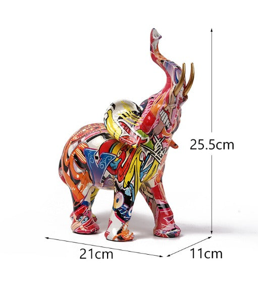 Avelena | Abstrakte Elefantenstatue – Farbiges Afrikanisches Design mit erhobenem Rüssel für Glück
