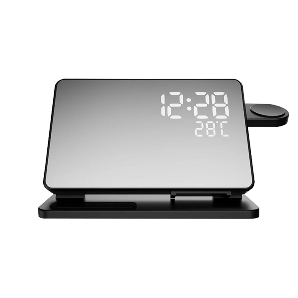 Avelena | 3-in-1 Schnellladestation | Premium Wireless Fast Charging Dockingstation mit Wecker | für Apple iPhone, Watch & AirPods
