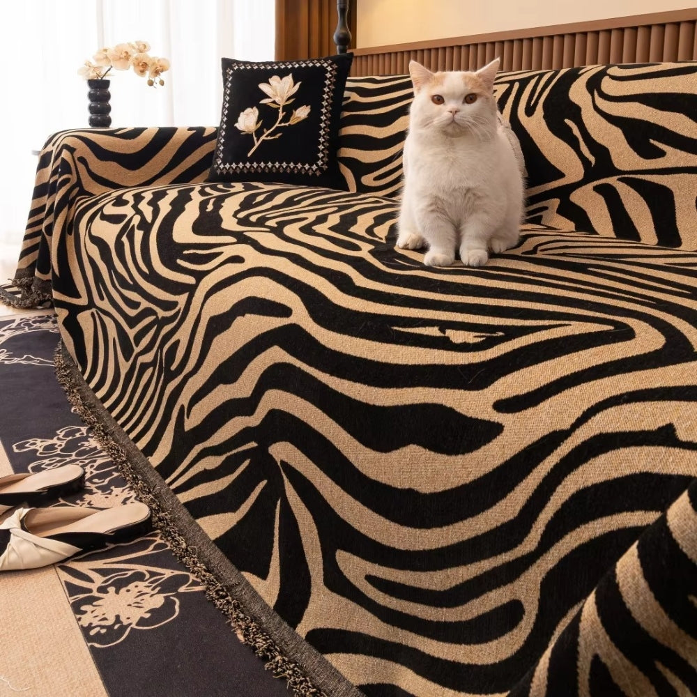 Avelena | Zentara Chenille Zebra geometrischer Sofaüberwurf