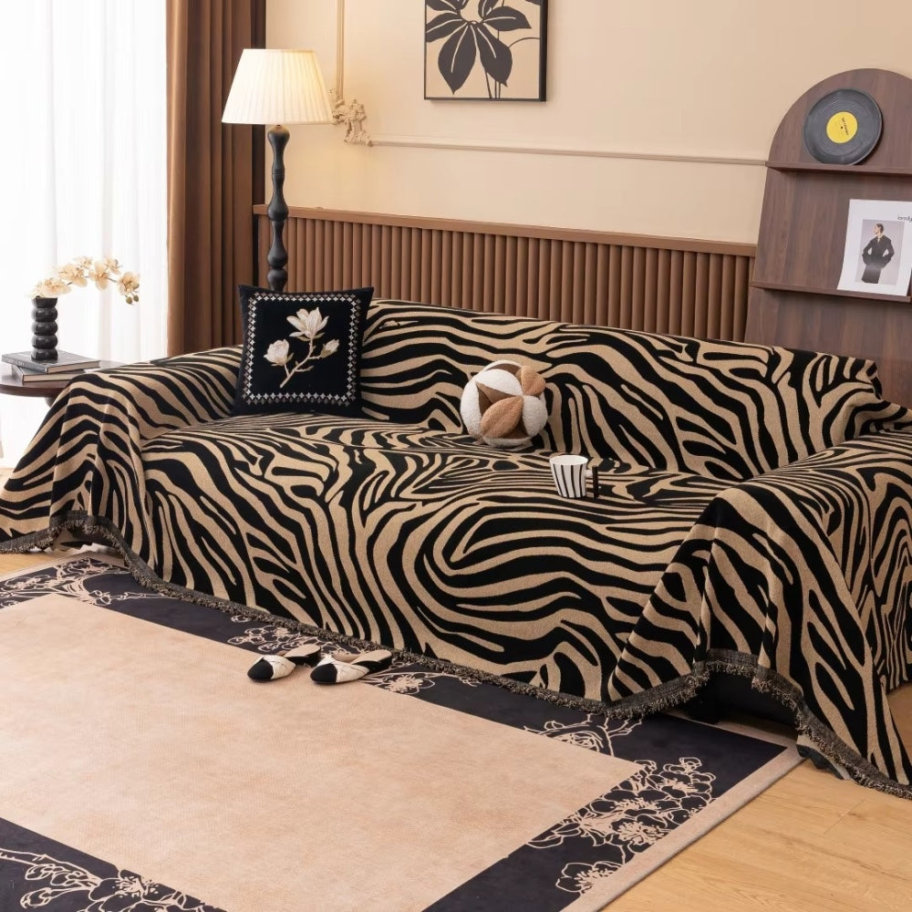 Avelena | Zentara Chenille Zebra geometrischer Sofaüberwurf