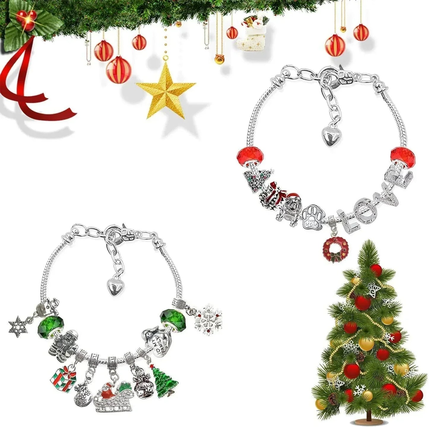 Avelena | Adventskalender Schmuckset | DIY Weihnachts-Armband mit 24 Anhängern | Festliche Countdown-Idee