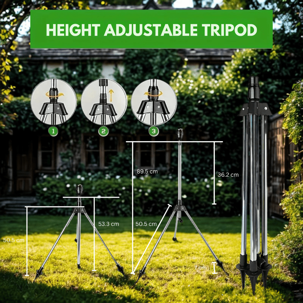 Avelena | TurboSpray Verstellbarer 360° GartenSprinkler – Edelstahl Rotierendes Rasenbewässerungssystem