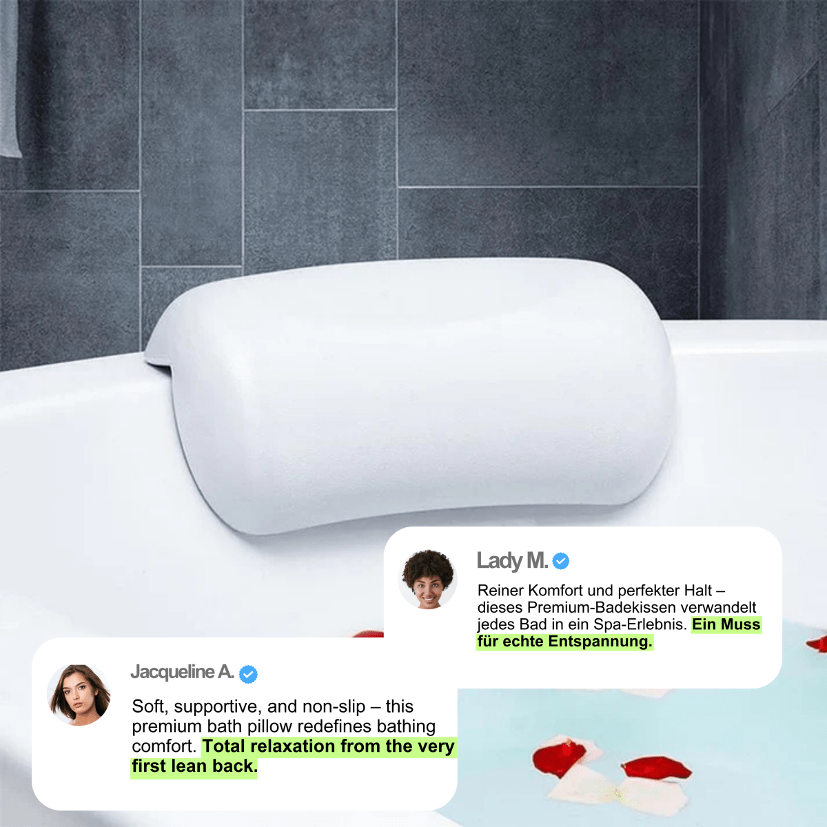 Avelena | AquaCloud Premium Badekissen – Ergonomische Nacken- und Kopfunterstützung für spa-ähnliche Entspannung zu Hause