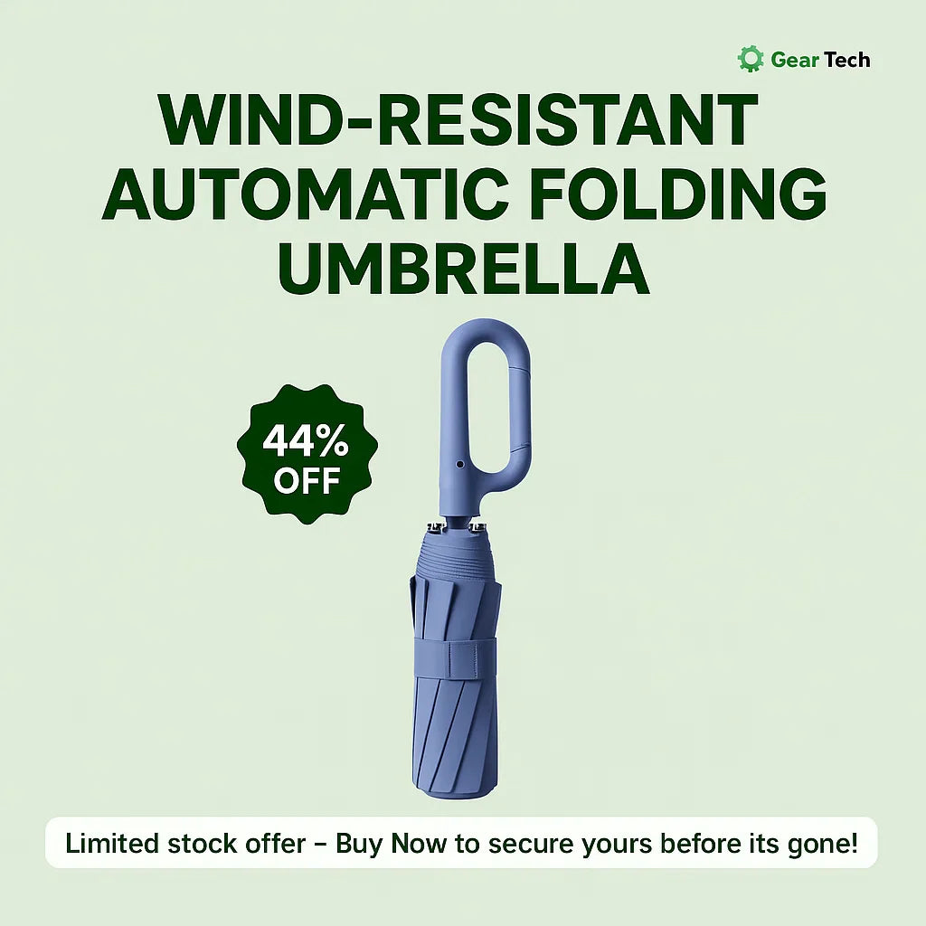 Avelena | Winddichter automatischer Klapp-Regenschirm mit großem Schnallengriff – kompakt & langlebig