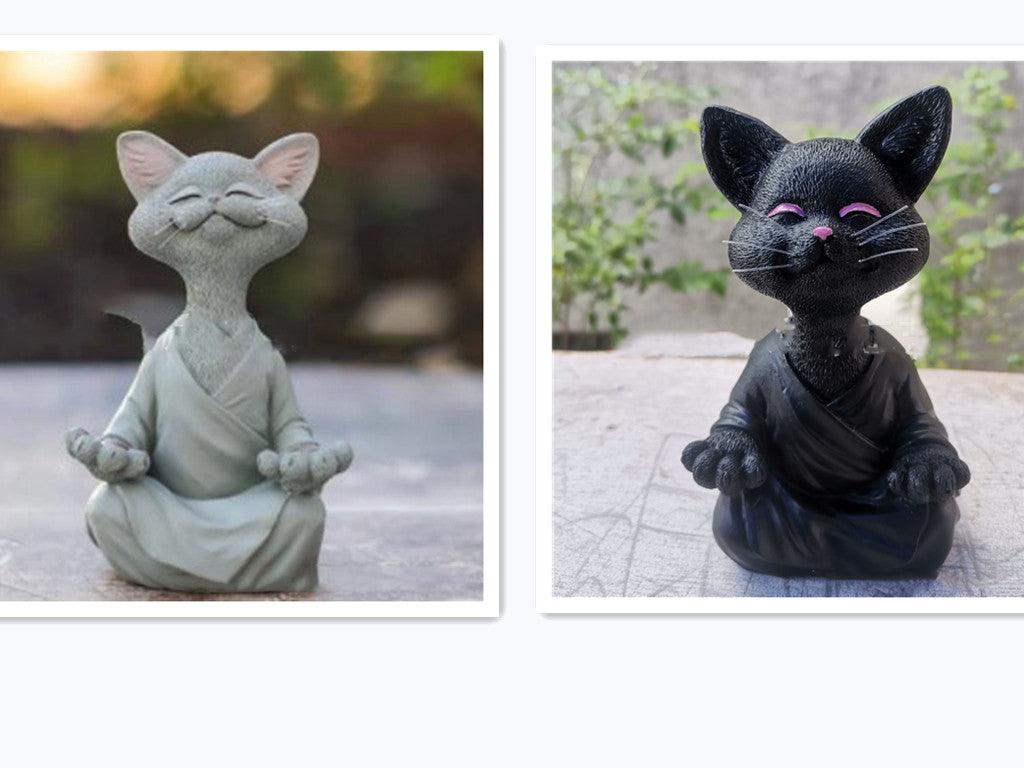 Avelena | Verspielt Schwarze Buddha Katze Figur Meditation Yoga Sammlerstück Glückliche Katzen Dekor Zuhause Garten Dekoration Gartenornament